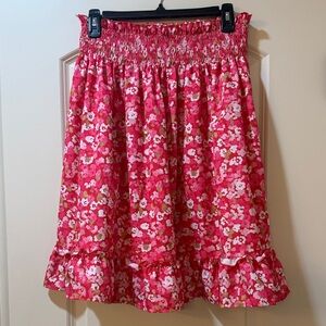 Pink Floral Smocked A-Line Skirt